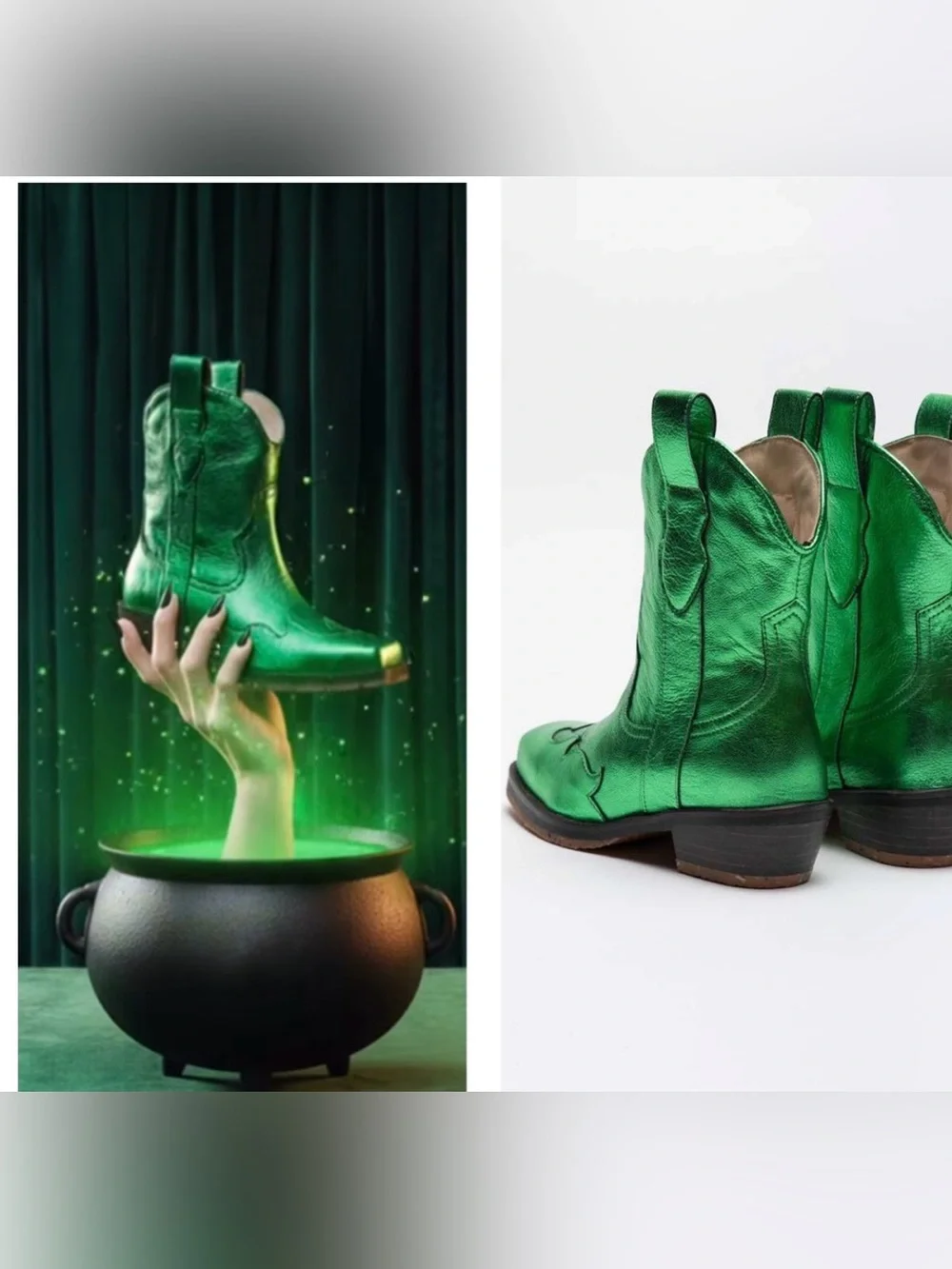 Maison Mangostan Metallic CITRON Green leather Cowboy Boots EU 29 | US 12